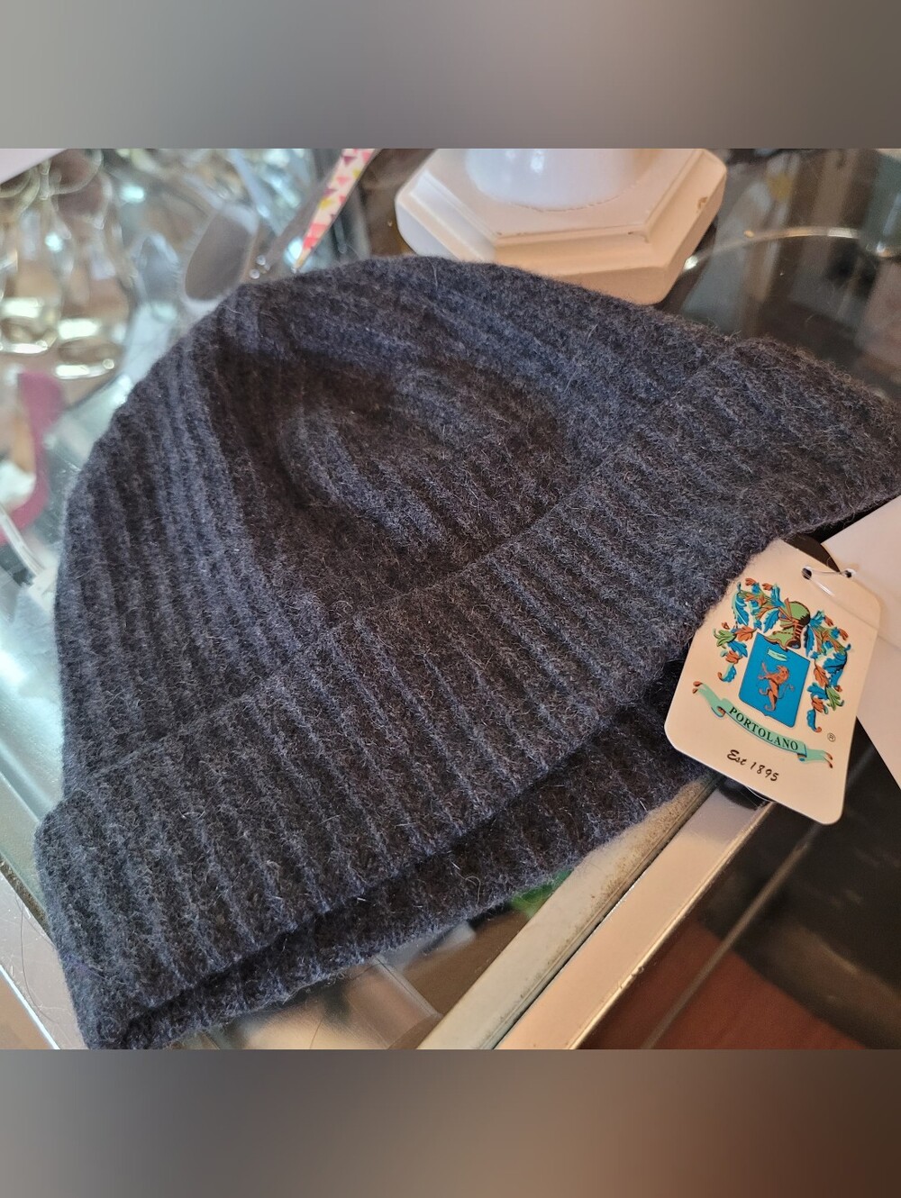 Portolano Charcoal Gray Ribbed Knit Beanie